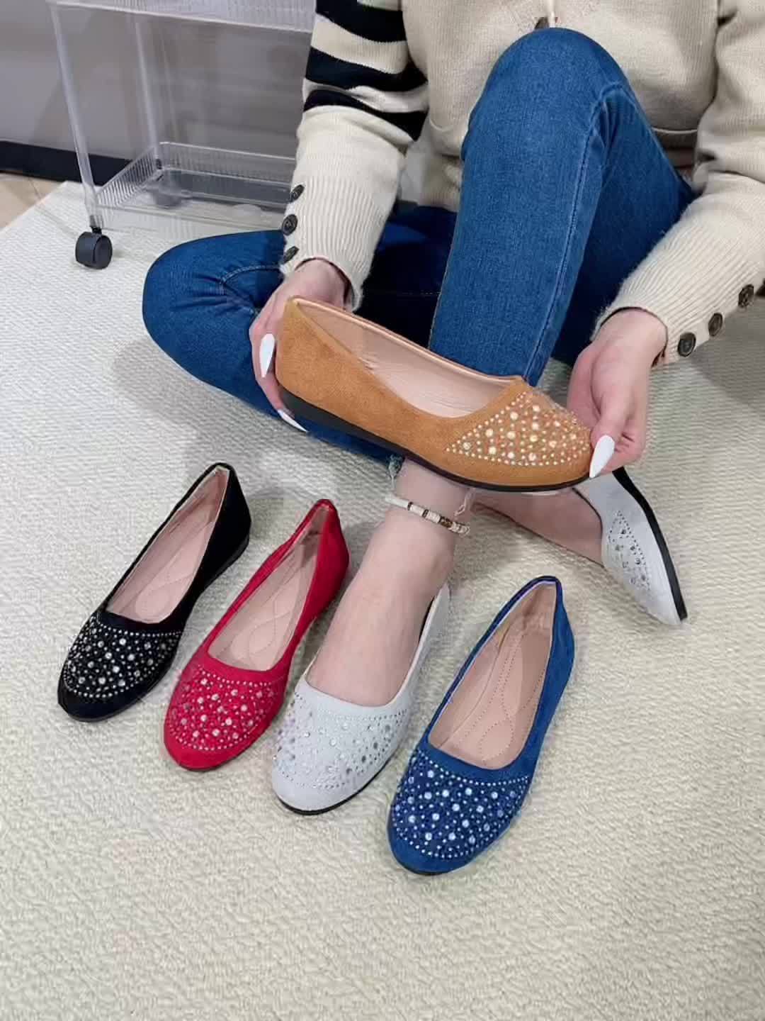 Elegant Women's Slip-On Flats with Rhinestone Accents - Comfortable, Lightweight Walking Shoes for All Seasons