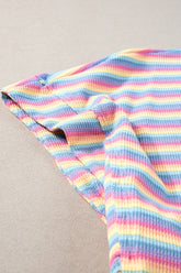 Striped Round Neck Short Sleeve Top and Pants Set - MyEmpired