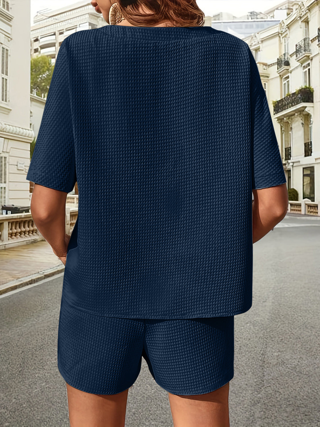 Waffle-Knit Half Sleeve Top and Shorts Set - MyEmpired