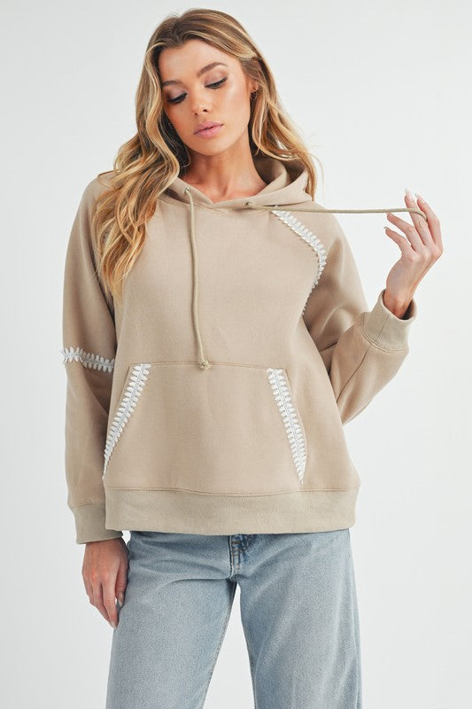 Aemi + Co Lace Detail Drawstring Hoodie with Kangaroo Pocket - MyEmpired