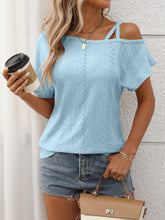 Eyelet Asymmetrical Shoulder Short Sleeve T-Shirt - MyEmpired