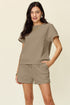 Double Take Full Size Texture Short Sleeve T-Shirt and Drawstring Shorts Set - MyEmpired