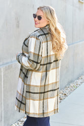 Double Take Full Size Plaid Button Up Lapel Collar Coat - MyEmpired