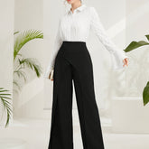 Solid Wide Leg Layered Pants, Elegant High Waist Loose Pants For Spring & Summer, Women&