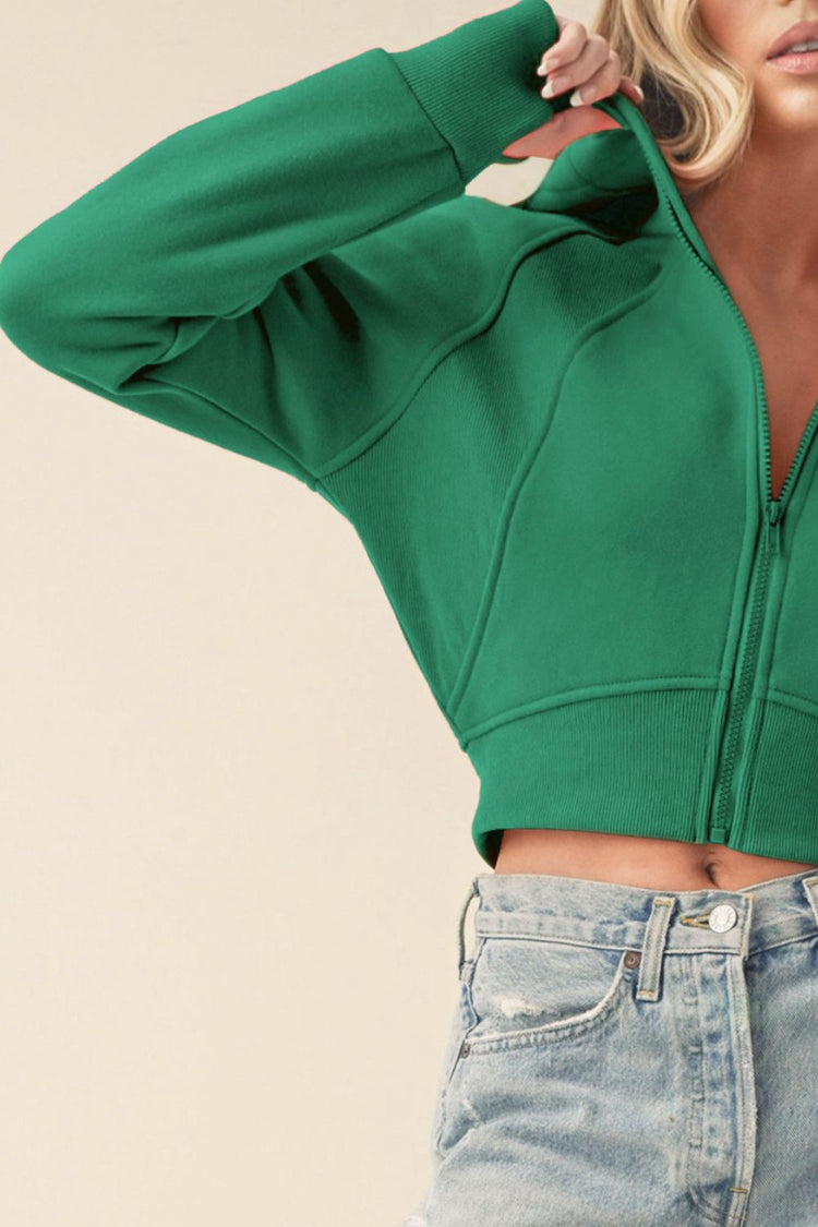 Aemi + Co Zip Up Raglan Sleeve Cropped Hoodie - MyEmpired