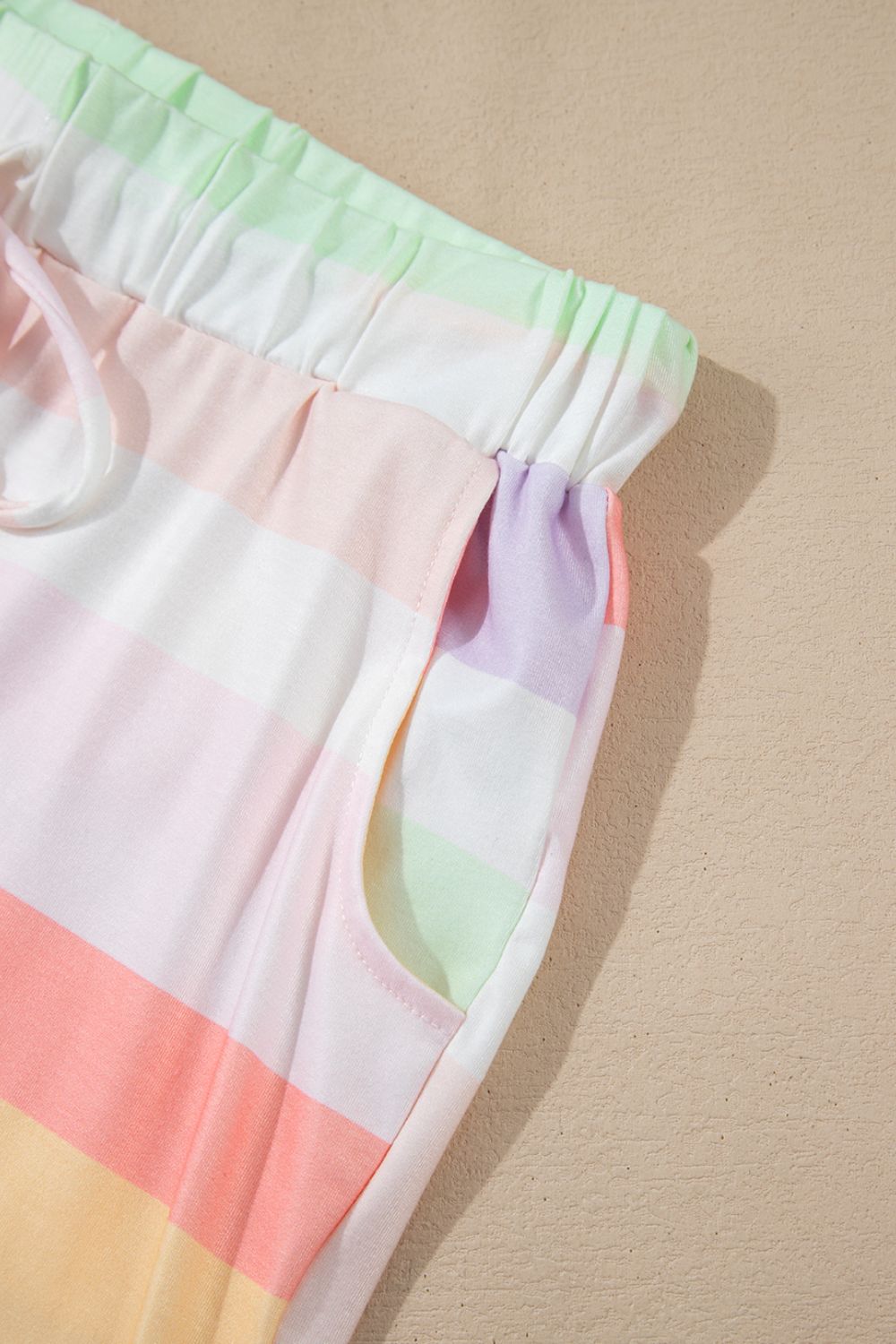 Rainbow Striped Round Neck T Shirt and Shorts Lounge Set - MyEmpired