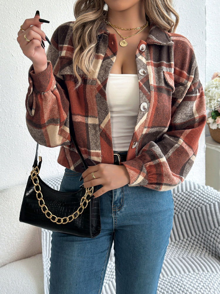 Plaid Button Up Long Sleeve Jacket - MyEmpired