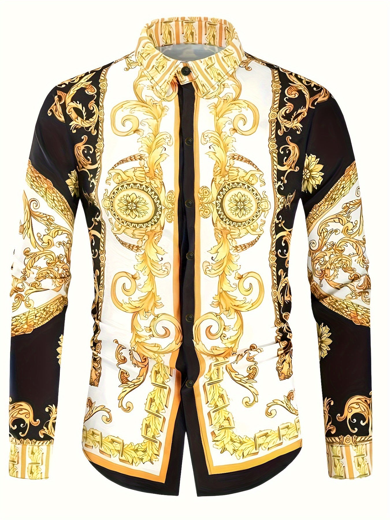 Men's Baroque Style Jacquard Suit Shirt, Long Sleeve Button Up Lapel Collar Shirt, Male's Classic Fashion Top For All Seasons