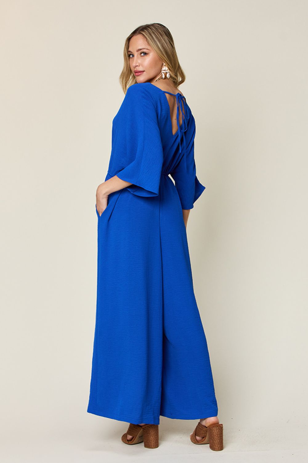 Double Take Full Size Surplice Wide Leg Jumpsuit with Pockets - MyEmpired
