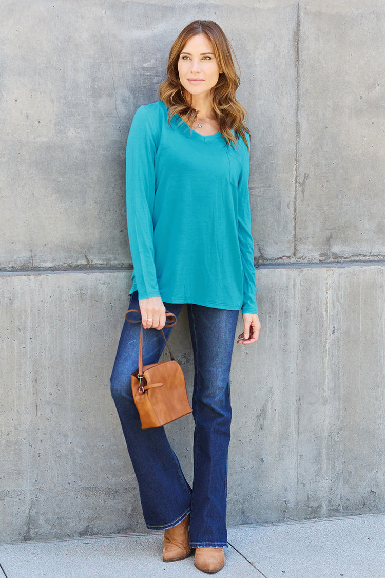 Basic Bae Full Size V-Neck Long Sleeve Top - MyEmpired