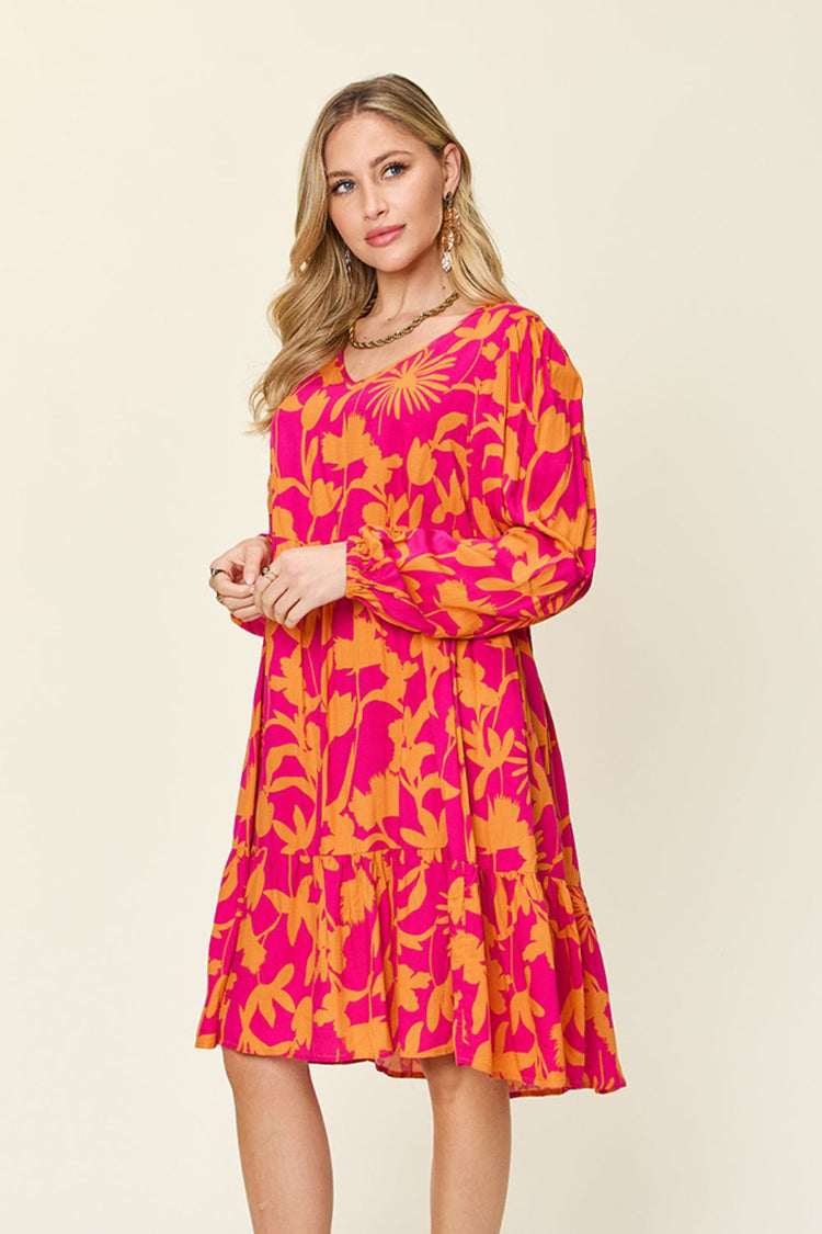 Double Take Full Size Printed Ruffle Hem Dress with Pocket - MyEmpired