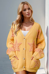 Double Take Full Size Button Up Star Pattern Cardigan - MyEmpired