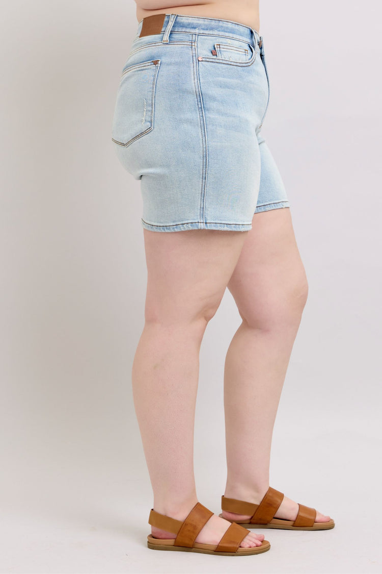 Judy Blue Full Size 2 Button Denim Shorts with Pockets Plus Size - MyEmpired