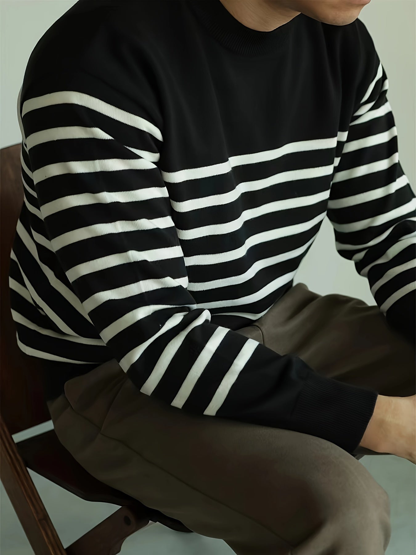 Men's Striped Knitted Pullover, Long Sleeve Crew Neck Sweater For Fall Winter