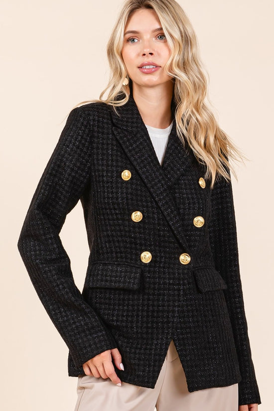 Mittoshop Plaid Texture Double-Breasted Long Sleeve Blazer - MyEmpired