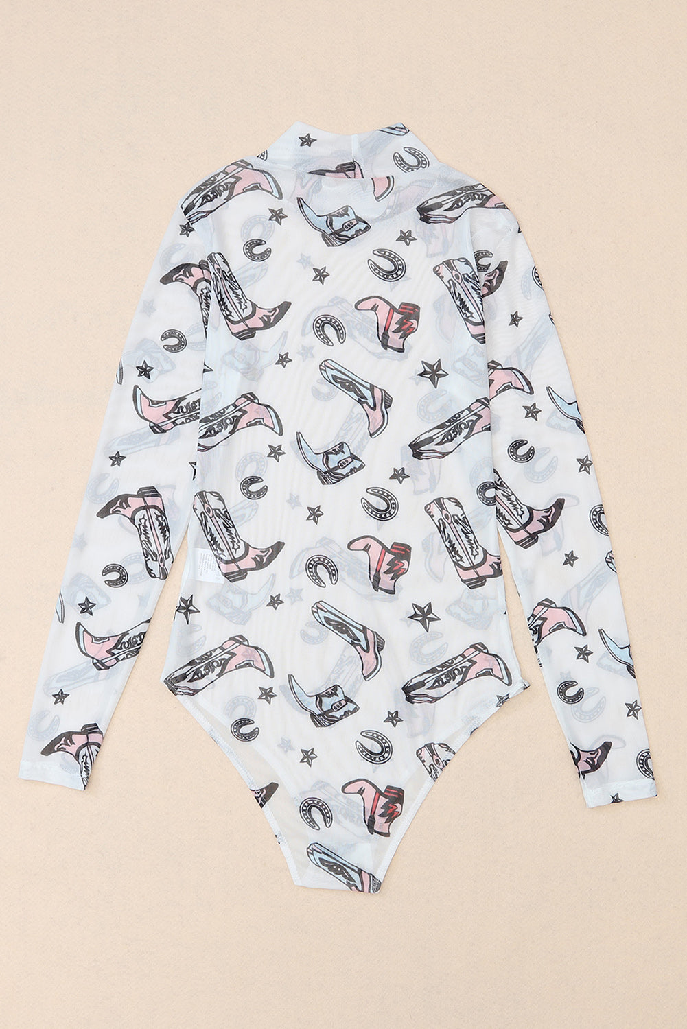 Printed Mock Neck Long Sleeve Bodysuit - MyEmpired
