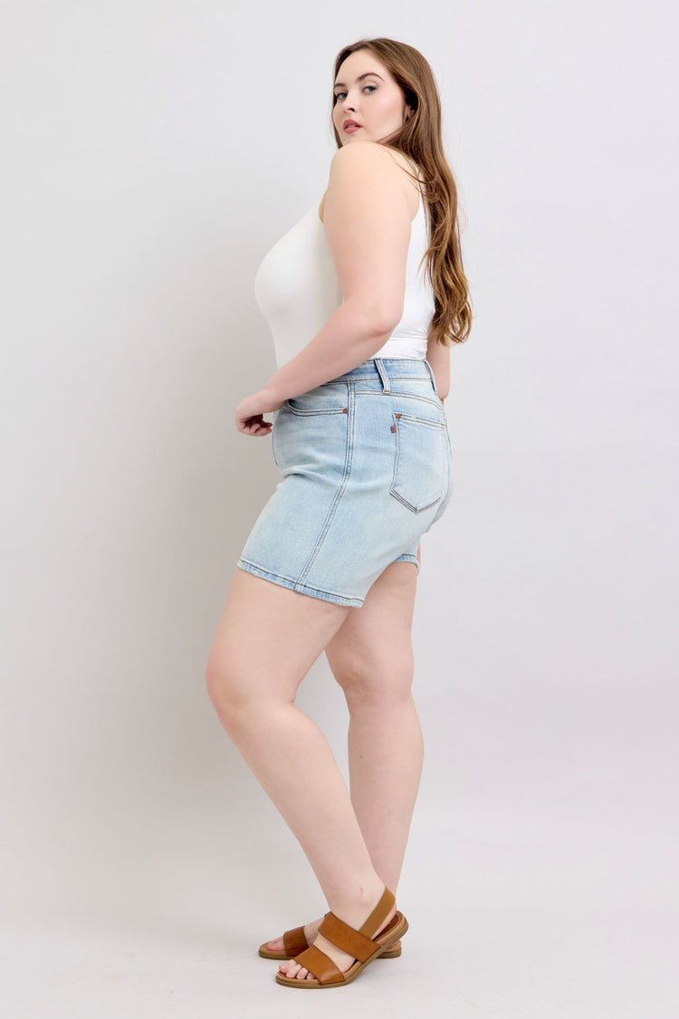 Judy Blue Full Size 2 Button Denim Shorts with Pockets Plus Size - MyEmpired
