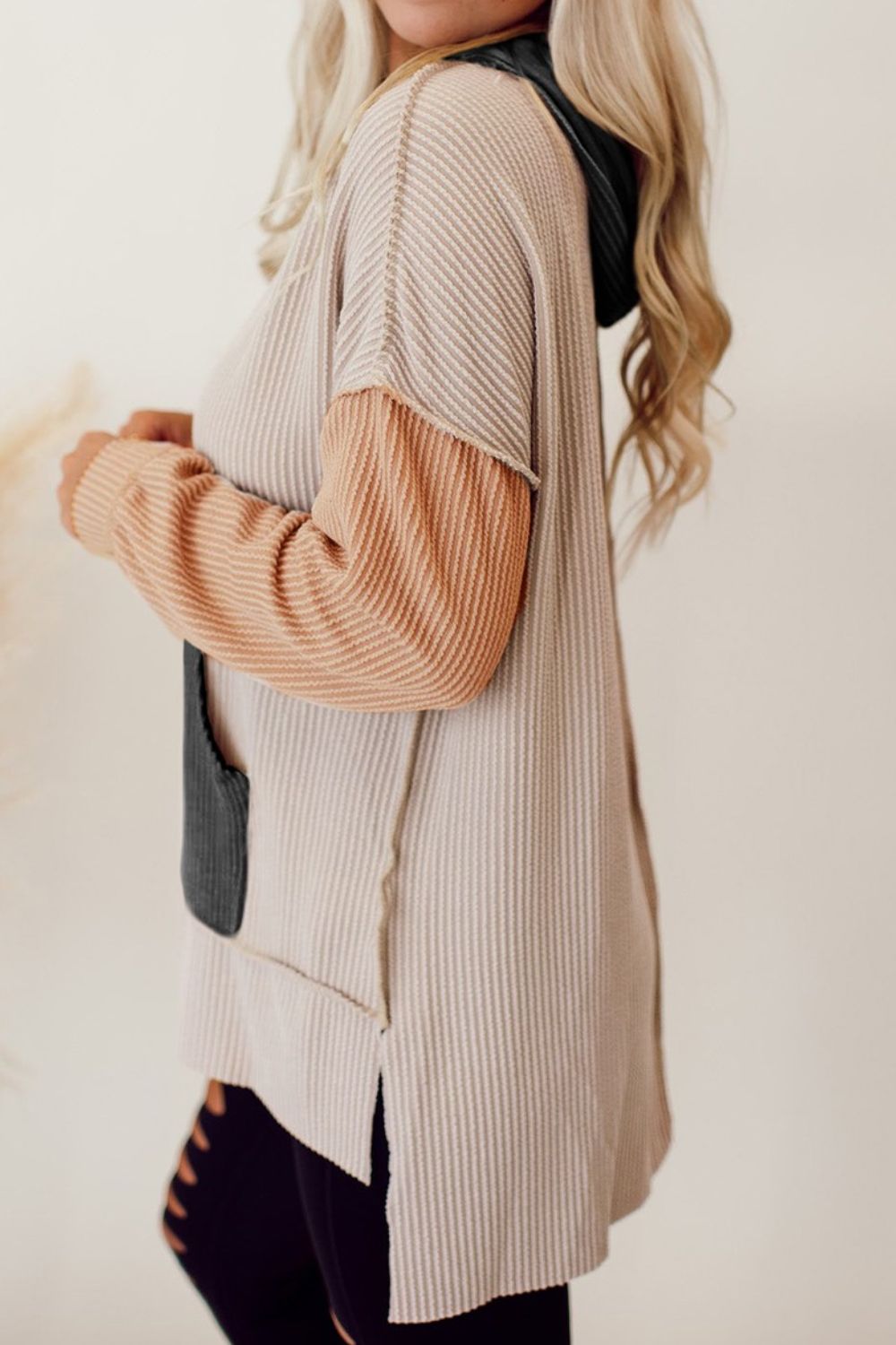 Color Block Exposed Seam Dropped Shoulder Hoodie - MyEmpired
