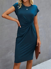 Twist Front Crew Neck Solid Dress - MyEmpired