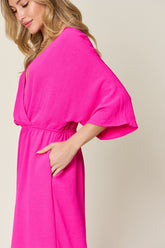 Double Take Full Size Surplice Wide Leg Jumpsuit with Pockets - MyEmpired