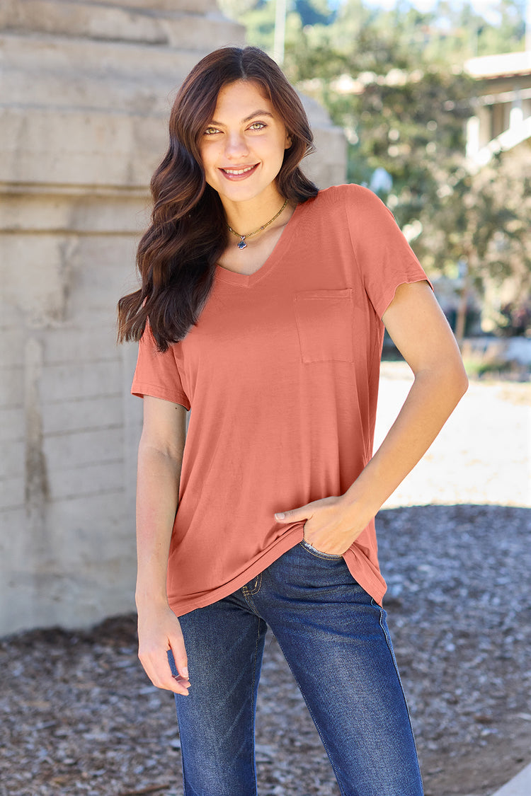 Basic Bae Bamboo Full Size V-Neck Short Sleeve T-Shirt - MyEmpired