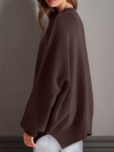 Double Take Side Slit Round Neck Long Sleeve Sweater - MyEmpired