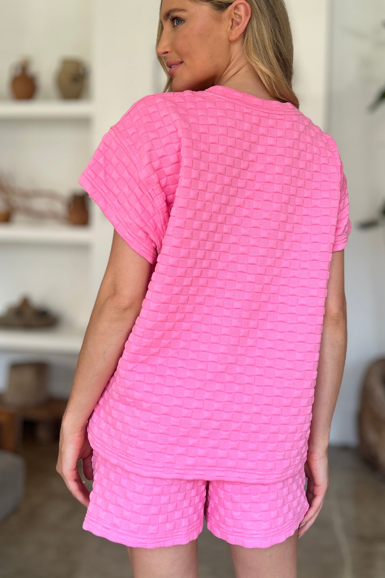 Double Take Full Size Texture T-Shirt and Shorts Set - MyEmpired
