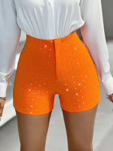 Rhinestone Zipper Front Shorts, Elegant High Waist Slim Shorts For Spring & Summer, Women&