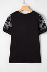 Flora Lace Patchwork Crew Neck Top - MyEmpired