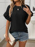 Eyelet Round Neck Flounce Sleeve Top - MyEmpired