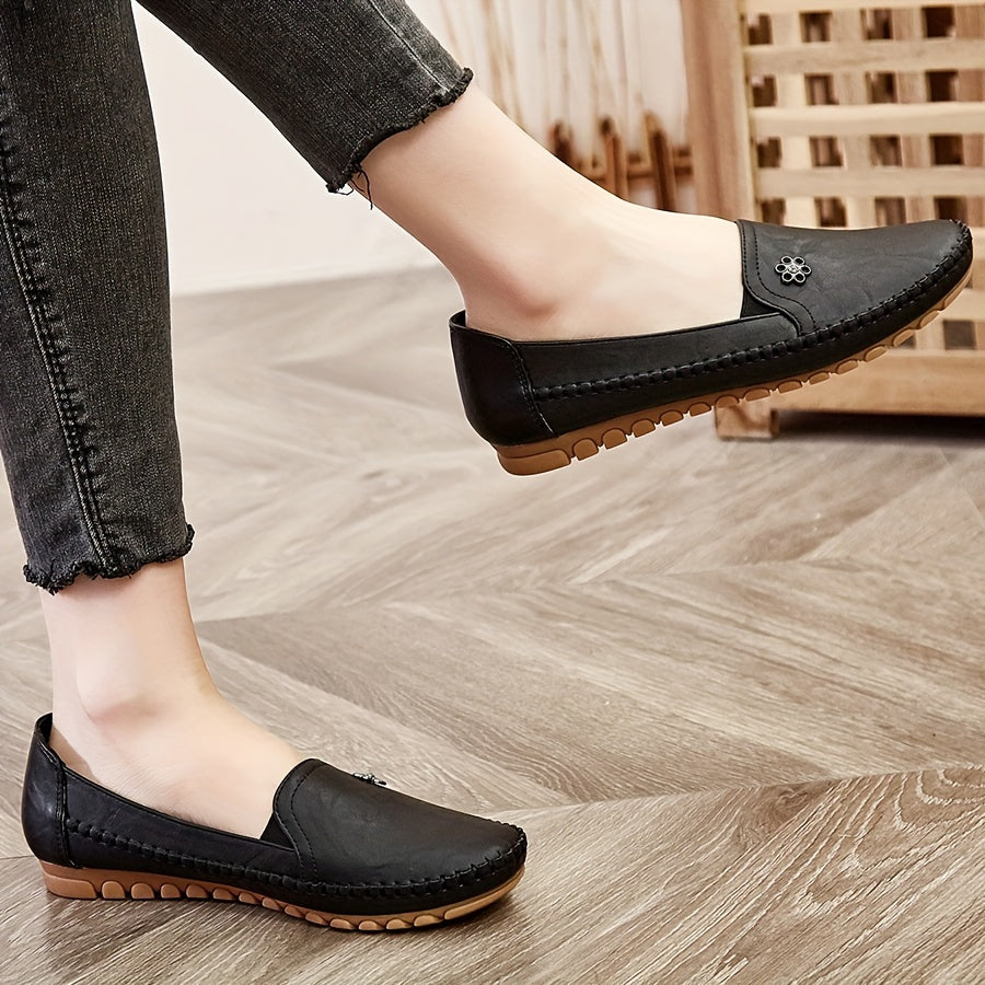 Women's Flower Buckle Loafers, Comfortable Slip-On Casual Shoes With Soft Sole, Fashionable Low-top Daily Footwear