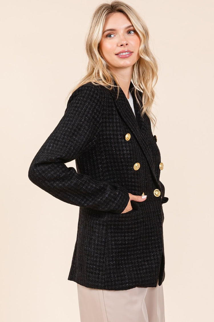 Mittoshop Plaid Texture Double-Breasted Long Sleeve Blazer - MyEmpired