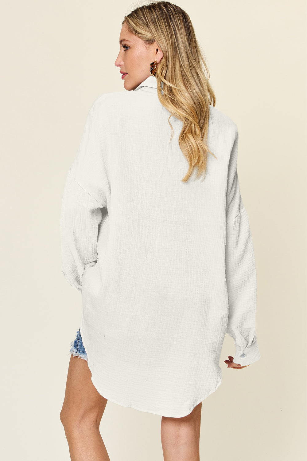 Double Take Full Size Pocketed Texture Button Up Shirt - MyEmpired