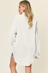 Double Take Full Size Pocketed Texture Button Up Shirt - MyEmpired
