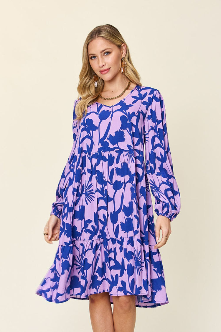 Double Take Full Size Printed Ruffle Hem Dress with Pocket - MyEmpired