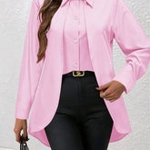 Solid Color Button Front Shirt, Elegant Long Sleeve Shirt For Spring & Fall, Women&