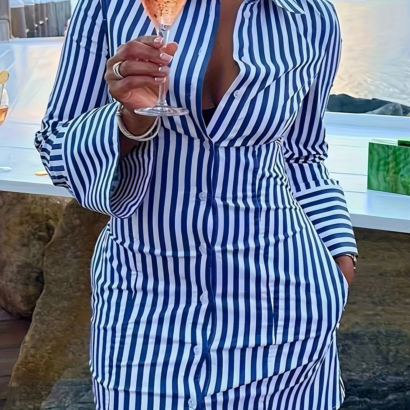 Chic Striped Shirt Dress with Side Pockets - MyEmpired