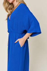 Double Take Full Size Surplice Wide Leg Jumpsuit with Pockets - MyEmpired