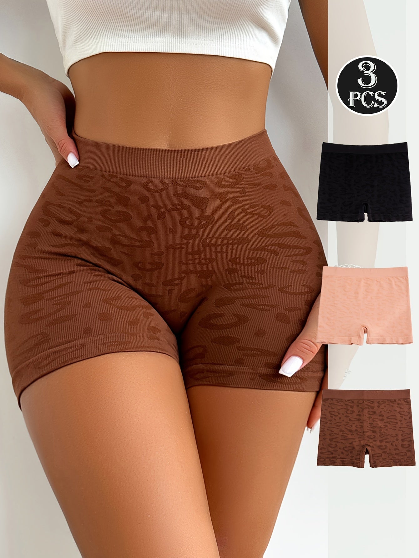 3pcs Leopard Print Boyshort Panty, Intimates Boxer Shorts, Women's Lingerie & Underwear