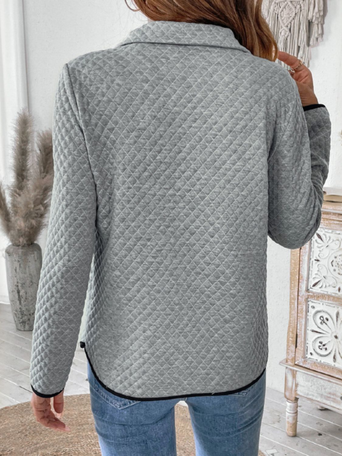 Perfee Texture Half Zip Long Sleeve Sweatshirt - MyEmpired