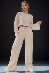 Round Neck Long Sleeve Top and Pants Set - MyEmpired
