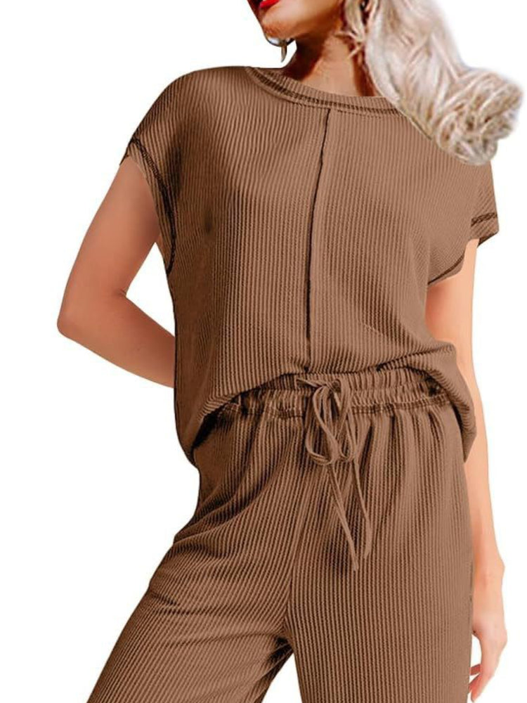 Ribbed Exposed Seam Top and Pants Set - MyEmpired