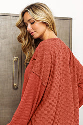 BiBi Checkered Spliced Long Sleeve Top - MyEmpired