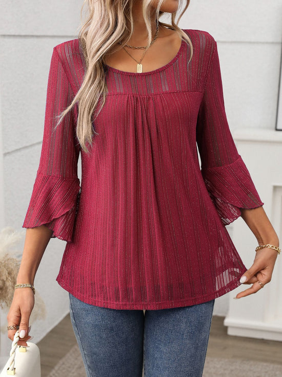 Round Neck Three-Quarter Sleeve Top - MyEmpired