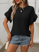 Eyelet Round Neck Flounce Sleeve Top - MyEmpired