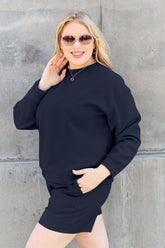 Double Take Full Size Texture Long Sleeve Top and Drawstring Shorts Set - MyEmpired