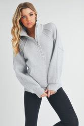 Aemi + Co Half Zip Raglan Sleeve Sweatshirt with Kangaroo Pocket - MyEmpired