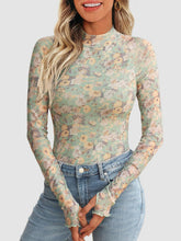 Floral Mock Neck Long Sleeve T-Shirt - MyEmpired