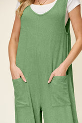 Double Take Full Size Texture Sleeveless Wide Leg Jumpsuit - MyEmpired