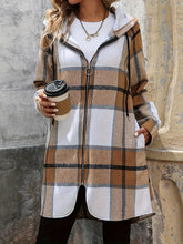 Drawstring Plaid Zip Up Hooded Outerwear - MyEmpired